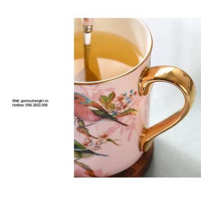BỘ LY HỌA TIẾT CHIM HOA VIỀN VÀNG CÓ NẮP